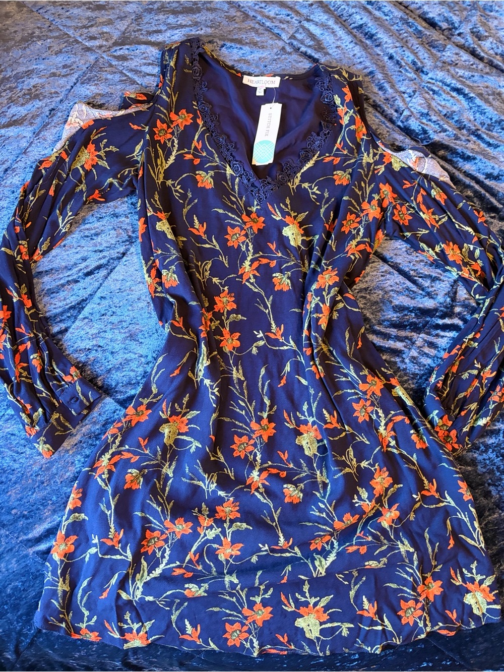 Heartloom Navy Floral Long Sleeve V-Neck Dress